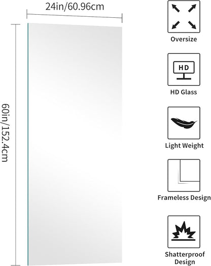 KOCUUY Frameless Mirror, 60"x24" Large Bathroom Mirror for Over Sink, Unframed Mirrors for Wall Upgraded Shatterproof Design, Modern Decorative for Bedroom, Living Room, Entryway
