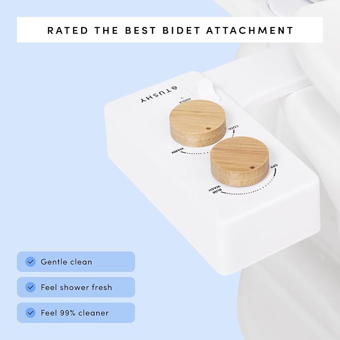 TUSHY Spa 3.0 Cool to Warm Water Bidet Attachment, Bamboo | Universal Fit, Easy Install, Self-Cleaning, Adjustable Pressure and Angle Control, Sink Access Required Within 6 Feet