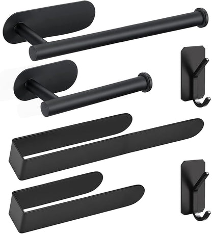 HUFEEOH Adhesive Bathroom Accessories Set, 6 Piece Bathroom Hardware Set Towel Racks for Bathroom Wall Mounted Black Towel Bar Set