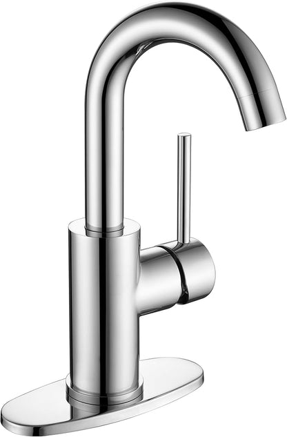 Chrome Bar Sink Faucet, Single Handle Single Hole Prep Sink Faucet, Lead-Free Stainless Steel with cUPC Certified Supply Lines, for Kitchen Bar RV Bathroom JU1100-CP