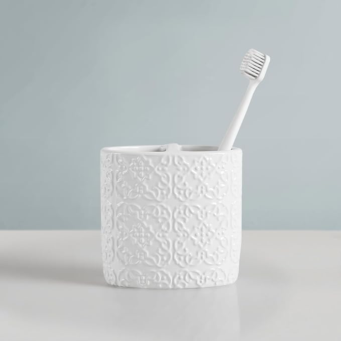 Martha Stewart Tara Bath Accessory Set Medallion, White | Coordinated Look for Bathroom, OEKO-TEX Certified