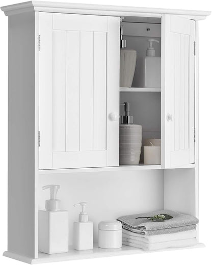 Tangkula Wall Mount Bathroom Cabinet Wooden Medicine Cabinet Storage Organizer with 2-Doors and 1-Shelf Cottage Collection Wall Cabinet (White)