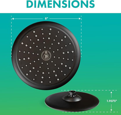 Niagara Conservation N9517MB Rainfall Spa 1-Spray with 1.75 GPM 8-in. Wall Mount Adjustable Fixed Shower Head in Matte Black, 1-Pack | Bathroom Shower Head Sprayer with Pressure Compensation
