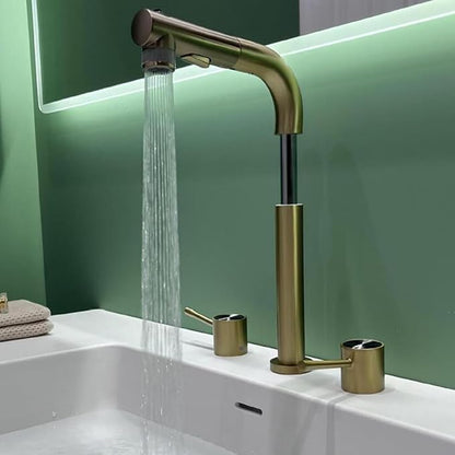 3 Hole Basin Faucets Pull Out Basin Mixer Faucet Brass-Brushed Gold