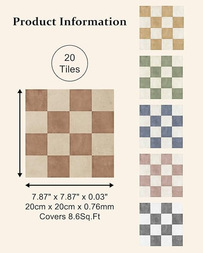 Peel and Stick Floor Tile, Checkered Vinyl Flooring Waterproof, Snap-proof DIY Flooring Tiles for Bathroom, Kitchen, Fireplace, Wall, Backsplash, No residue, 20 Tiles-7.87" Thin Ver, Terracotta