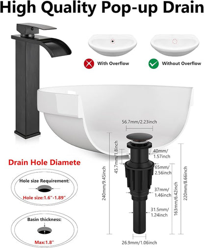 Oil Rubbed Bronze Waterfall Vessel Sink Faucet,Tall Bathroom Faucet | Single-Handle Single-Hole Lavatory Vanity Sink Faucet Mixer Tap Includes Pop-Up Drain and Supply Lines