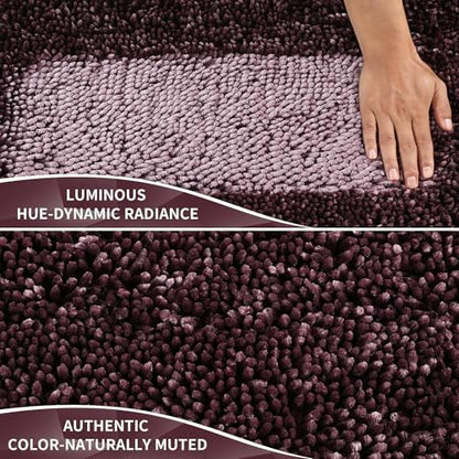 Yimobra Long Bathroom Rugs Runner 70x24 Inch, Extra Thick Soft Absorbent Chenille Bath Mat, Non Slip Machine Washable, Quick Dry Bath Rugs for Bathroom Floor, Tub and Shower, Purple Grey