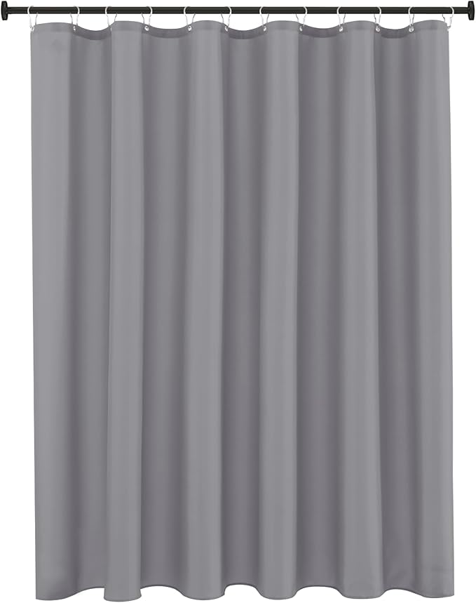 Biscaynebay Fabric Extra Long Shower Curtain Liners 72" Width by 96" Length, Silver Grey Water Resistant Bathroom Curtains, Rust Resistant Grommets Top Weighted Bottom Machine Washable