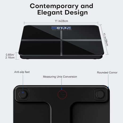 Bluetooth Digital Weight Scale, High-Precision Body Fat and Muscle Mass Analyzer, Supports Companion App to Store and Compare Historical Health Metrics Including Body Fat Percentage and Metabolic Age