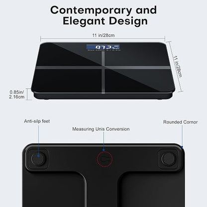 Bluetooth Digital Weight Scale, High-Precision Body Fat and Muscle Mass Analyzer, Supports Companion App to Store and Compare Historical Health Metrics Including Body Fat Percentage and Metabolic Age