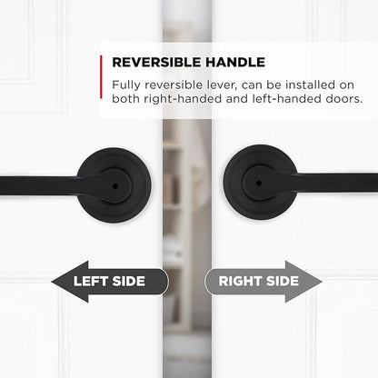 Kwikset Henley Interior Privacy Door Handle with Lock, Door Lever for Bathroom and Bedroom, Matte Black Reversible Keyless Turn Lock, with Microban Protection (Pack of 4)