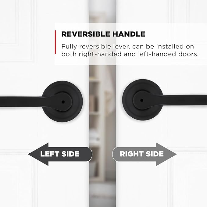 Kwikset Henley Interior Privacy Door Handle with Lock, Door Lever for Bathroom and Bedroom, Matte Black Reversible Keyless Turn Lock, with Microban Protection (Pack of 8)