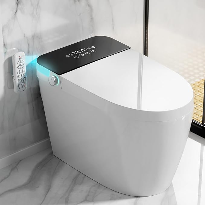 Smart Toilet with Bidet Built In with Warm Water Sprayer and Dryer | Foot Sensor Operation,Heated Seat toilet with LED Display for Bathroom,Auto Dual Flush