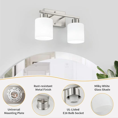 WILON Bathroom Vanity Lights, 2-Light Modern Vanity Light, Brushed Nickel Bathroom Lighting Fixture Over Mirror, Wall Sconce Light Over Kitchen Sink, Wall Lamps for Living Room Bedroom