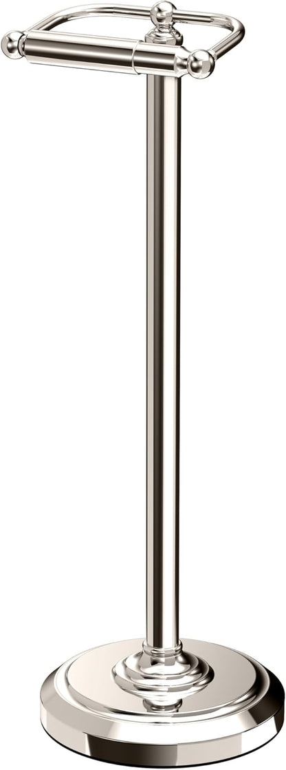 Gatco 1436PN Toilet Paper Holder Stand, Freestanding Floor Stand for Bathroom, Polished Nickel, Weighted Base, 22 Inch