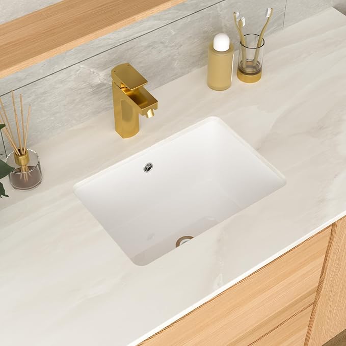 17 Inch Undermount Bathroom Sink 17"x12" White Rectangle Porcelain Ceramic Vanity Sink with Overflow, Under Counter Lavatory Basin