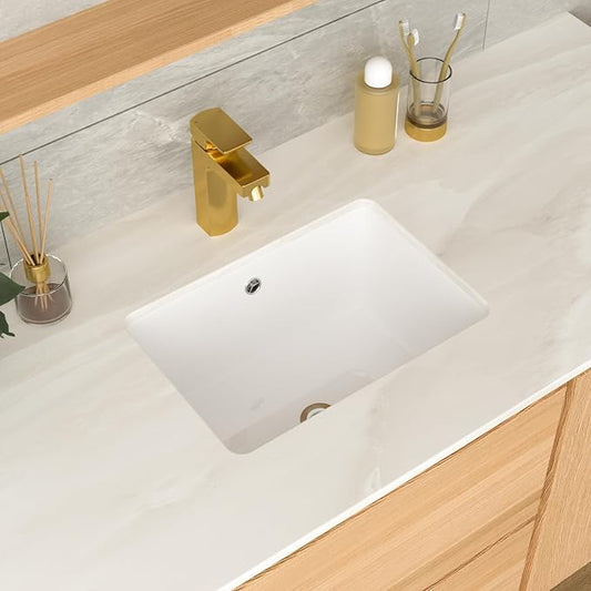 17 Inch Undermount Bathroom Sink 17"x12" White Rectangle Porcelain Ceramic Vanity Sink with Overflow, Under Counter Lavatory Basin