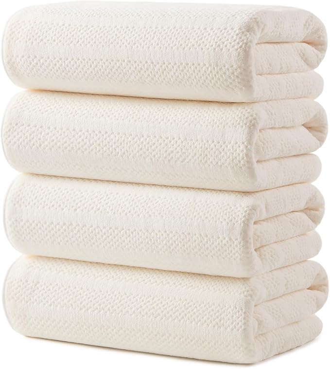 ecolook Microfiber Bath Towels Set of 4, 31 x 63 Inch Extra Large Bath Towel Set, Super Soft & Highly Absorbent, Quick Dry Lightweight Towels for Bathroom, Gym, Spa, Pool & Travel, Beige