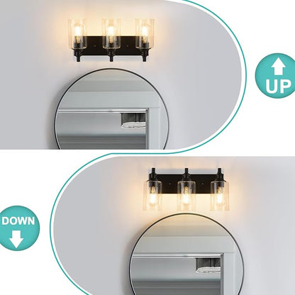 3-Light Bathroom Light Fixtures Modern Black Vanity Lights for Bathroom Lighting Fixtures Over Mirror for Cabinet Mirror Bedroom Hallway