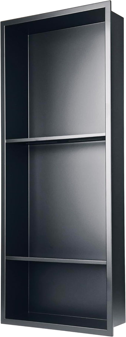 30 x 12 Inch Shower Niche, Matte Black Stainless Steel Recessed Wall Niche, No Tile Needed Built-in Shower Shelf, 3-Tier Bathroom Storage Organizer, Waterproof Rustproof