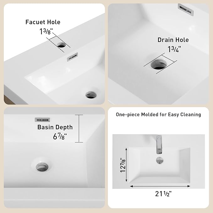 36 Inch Bathroom Vanity with Sink, Single Sink Bathroom Vanity, Freestanding Vanity Bathroom Soft Closed 2 Drawers, Integrated Sink (Glossy White)