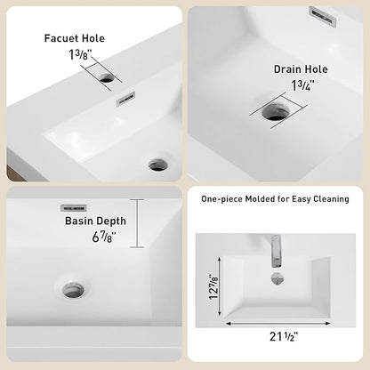 36 Inch Bathroom Vanity with Sink, Single Sink Bathroom Vanity, Freestanding Vanity Bathroom Soft Closed 2 Drawers, Integrated Sink (Glossy White)