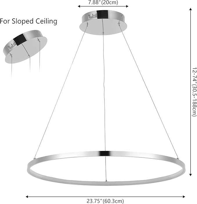 JONATHAN Y 23.75" Chrome Modern Integrated LED Pendant Light, Dimmable Round Hoop Chandelier for Kitchen Island, Dining Room, Adjustable Height Metal Hanging Light (JYL7203C)