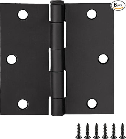 Design House 6-Pack Matte Black Door Hinges – 3.5-inch x 3.5-inch – Square Corner Radius Steel Door Hinge – Fits Standard Doors – Design House 185934