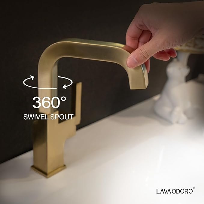 Lava Odoro Gold Bathroom Faucet Single Handle, Brushed Gold Faucet for Bathroom Sink 1 or 3 Hole Soild Brass with Drain Assembly Deck Plate Included, BF204-SG