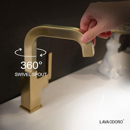 Lava Odoro Gold Bathroom Faucet Single Handle, Brushed Gold Faucet for Bathroom Sink 1 or 3 Hole Soild Brass with Drain Assembly Deck Plate Included, BF204-SG