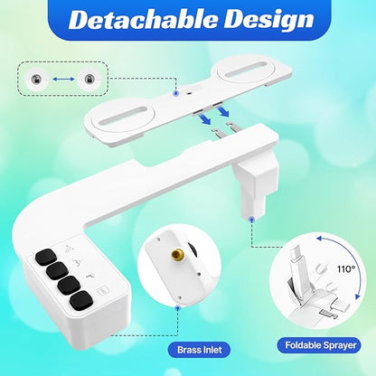 Bidet Attachment for Toilet,0.23 Inch Ultra-Thin Non-Electric Bidet,Knob Control for Water Flow On/Off, Adjustable Water Pressure,Foldable Dual Self-Cleaning Nozzles (Only Cold Water)
