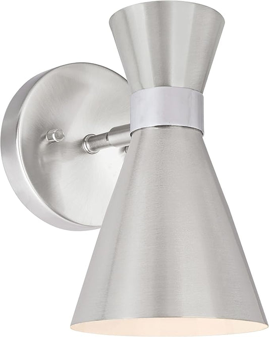 Aspen Creative 62502-11, One-Light Metal Bathroom Vanity Wall Light Fixture, 5" Wide, Transitional Design in Satin Nickel & Chrome