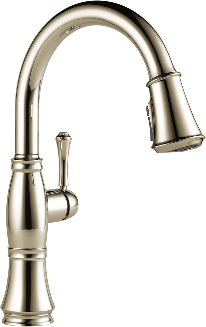 DELTA FAUCET Cassidy Touch Kitchen Faucet, Kitchen Faucets with Pull Down Sprayer, Kitchen Sink Faucet, Touch Faucet, Delta Touch2O Technology, Lumicoat Polished Nickel 9197T-PN-PR-DST