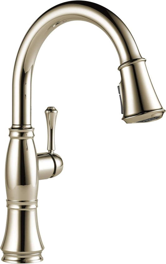 DELTA FAUCET Cassidy Touch Kitchen Faucet, Kitchen Faucets with Pull Down Sprayer, Kitchen Sink Faucet, Touch Faucet, Delta Touch2O Technology, Lumicoat Polished Nickel 9197T-PN-PR-DST