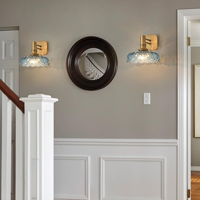 Vintage Blue Wall Sconce Lamp Bathroom Lighting Glass Wall Light Fixture for Kitchen Dining Room Bedroom Hallway