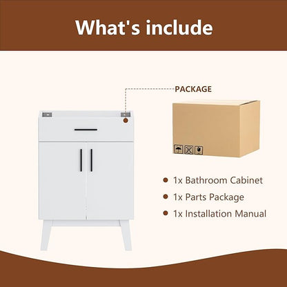 Bathroom Vanity Without Sink, Vanity Combo with Two Soft Close Cabinet Doors, Modern Single Bathroom Cabinet Set with Metal Handles (White Without Sink, 24)