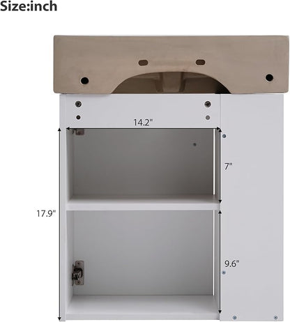 Harper & Bright Designs 21.6" Bathroom Vanity with Sink, Wall-Mounted Single Basin Vanity Set with Cabinet & Two-Tier Left Side Storage Shelf, Storage Cabinet with Ceramic Basin for Bathroom, White