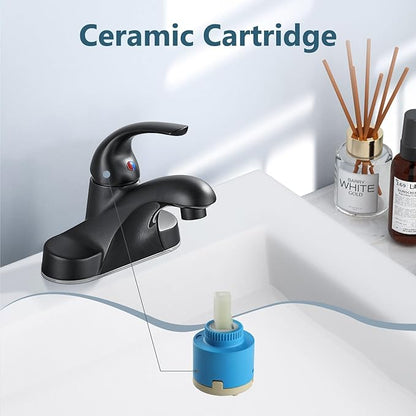 Aolemi Bathroom Faucets Arc 4 Inch Centerset Bathroom Sink Faucet Single Handle Vanity Faucet with Supply Lines,with Pop Up Drain Assembly,Matte Black