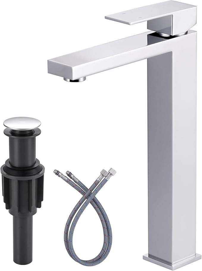 ARCORA Vessel Sink Faucet Chrome: Single Handle Tall Bathroom Faucet, Single Hole Lavatory Vanity Mixer Bar Tap with Pop Up Drain and Faucet Supply Lines