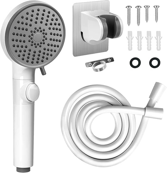 RV Shower Head with Hose, High Pressure 5 Mode Shower head Replacement, Showerheads for RV/Campers, Travel Trailer, Motorhome for Water Saving, Shower Head Holder and Hose, On Off Switch, White