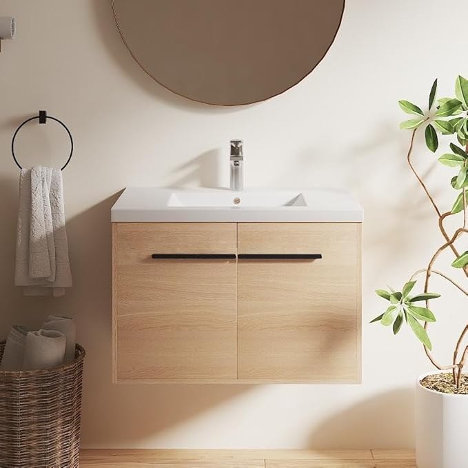 30" Floating Bathroom Vanity,30 Inch Bathroom Vanity with Sink,Single Sink Wall Mounted Vanity Combo,Brown Wall Mounted Cabinet Set