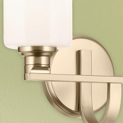Kichler Gioe 14.25" 2-Light Vanity Light with Opal Glass in Champagne Bronze, Damp Rated, for Bathroom, Powder Room, Over a Mirror, (14.25" W x 10.5" H), 55225CPZ