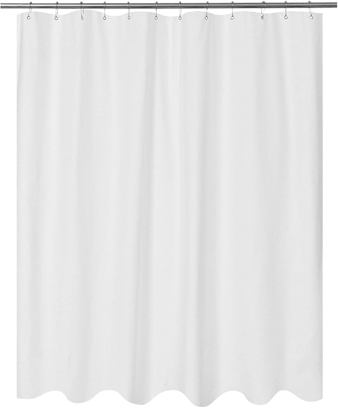 Embossed Microfiber Short Shower Curtain Liner 71 x 66 inches, Soft Fabric Shower Curtain Washable and Water Repellent,71x66, White