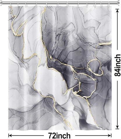 Grey Shower Curtain, Ombre Light Grey Marble Shower Curtain Set Modern Aesthetic Gray Ink Texture Waterproof Bathroom Curtain with Hooks, 72x84 Inch