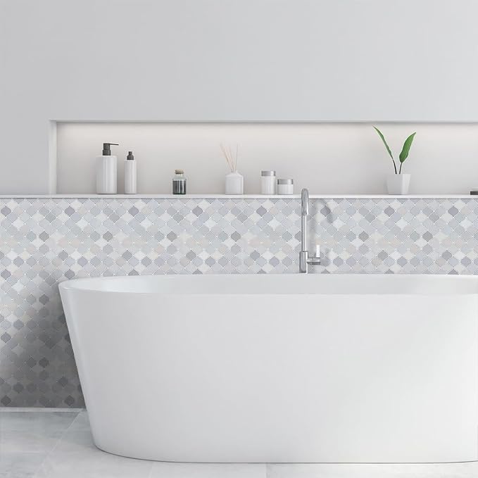 STICKGOO Arabesque Peel and Stick Backsplash, 12'X12' Self Adhesive Wall Tile (Thicker Design, Light Tones)