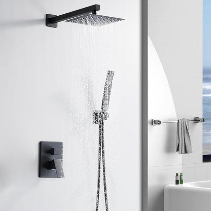 10 Inch Shower Faucet Set, Wall-Mounted Rainfall Shower System with High Pressure Handheld Shower Head, Bathroom Mixer Shower Set Wall Mounted Rough-in Valve and Trim Kit, Matte Black