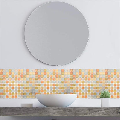 3D Mosaic Tile Sticker Removable Wallpaper Tile Yellow, 3D Self Adhesive Wall Tiles Bathroom Wall Tiles for Kitchen Backsplash Yellow, PVC Square Decorative Vinyl Tile Decals, 4 Sheets
