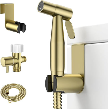 Arofa Handheld Bidet Sprayer, Bidet Attachment for Toilet, Brushed Gold | Adjustabel Water Pressure, Leak-Free Hose, Fits Two-Piece Toilets, Feminine/Baby/Pet Wash, Cloth Diaper Rinse, Easy Install