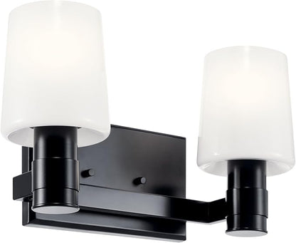Kichler Adani 2-Light Vanity, Modern Light with Opal Glass in Black, Bathroom or Powder Room (8.25" x 14.5"), 55175BK