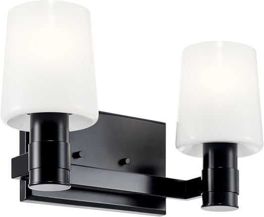 Kichler Adani 2-Light Vanity, Modern Light with Opal Glass in Black, Bathroom or Powder Room (8.25" x 14.5"), 55175BK